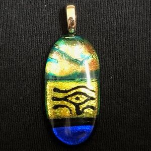 Dichroic Fused Glass Pendant Cabochon Eye Necklace